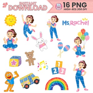 Miss Rachel Digital Clipart PNG Images, 16 Downloadable Clipart Files, 300 DPI Transparent, Instant Download, DIY Printable Cake Topper