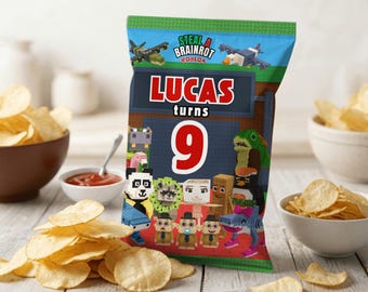 Roblox Steal a Brainrot Chip bag Labels | Printable Favor Box Stickers & DIY Party Decorations | Canva Templates | Instant Download