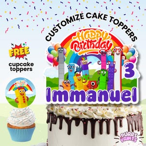 Gepersonaliseerde cijferblokken taarttopper: afdrukbaar verjaardagsfeestje (pdf-download + cupcaketoppers)
