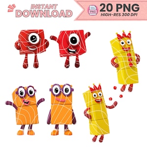 Numberblocks クリップアート バンドル: DIY クラフト、パーティー装飾 (PNG 画像 20 枚) (デジタル ダウンロード)