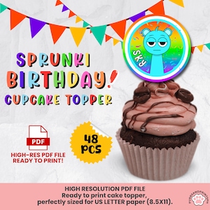 Sprunki Cupcake Toppers: Incredibox Birthday Party Decor (Digital Download, PDF Files)