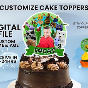 Roblox Cake Topper with Photo: Grow a Garden Birthday Party (PDF + Cupcake Toppers