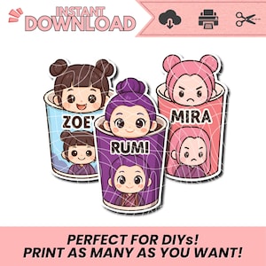 Magnes K-pop Demon Hunter REF | Naklejki | Brelok Chibi Ramyeon Cup Edition | Pobieranie cyfrowe | Natychmiastowe pobieranie | Naklejki DIY