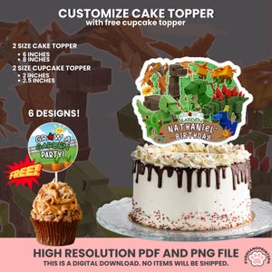 Grow a Garden Roblox Dinosaur Cake Topper | Custom Printable Birthday Decoration | High-Res PDF + Free Cupcake Toppers – Design 3