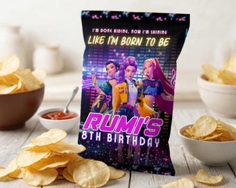 Kpop Demon Hunter Chip Bag Labels, Huntrix Birthday Party Favors, Custom kpop Printable Snacks, Editable Canva Template, Instant Download