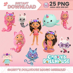 Gabby's Dollhouse Mermaid Clipart Bundle, 25 PNG 300 DPI, Instant ...