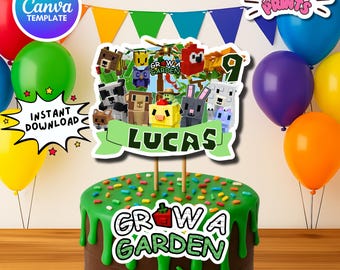 Roblox Wachsen eine Garten-Kuchen-Deckel | Druckbare bearbeitbare Canva-Vorlage | Kinder Geburtstag Party Dekor | Sofort Download