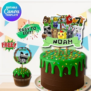 Personalized Editable Roblox Cake Topper: Grow a Garden Birthday Party - Canva Template - Party Decor - Editable Template