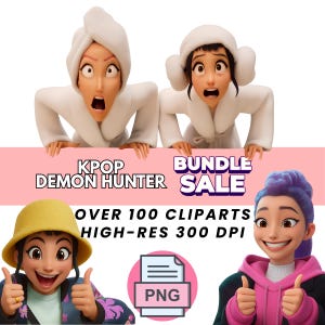 K-pop clipartpakket demonenjagers – Huntr/x Saja Boys – 300 dpi transparant png-bestand met hoge resolutie – Rumi, Mira, Zoey – directe digitale download