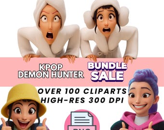K-pop Demon Hunter Clipart Bundle – 100+ High-Res PNG | Huntr/x Saja Boys | Rumi, Mira, Zoey | Printable Stickers & Digital Download