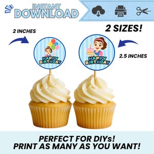 Miss Rachel Inspired Cupcake Toppers Boy – 12 Designs | Instant Download | High-Resolution PDF | Printable Birthday Party Decor | DIY Party