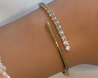 Pulseira com diamantes sintéticos de 3 quilates com lapidação redonda | Ouro amarelo 14K