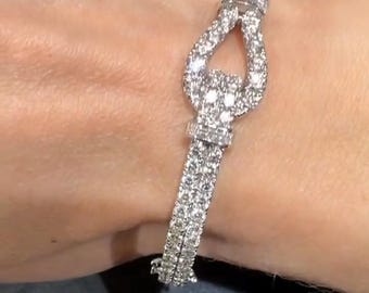 Bracciale con fibbia in diamanti da 8 carati, bracciale con diamanti coltivati in laboratorio, bracciale tennis di lusso, bracciale in oro bianco per donna
