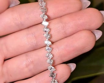 Bracciale tennis con diamanti coltivati in laboratorio da 6 carati / Bracciale con taglio misto