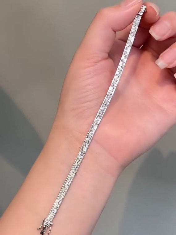 3CT Baguette Lab Grown Diamond Tennis Bracelet, IGI Certified EF VVS Diamond Bracelet, 14K White Gold Luxury Bracelet