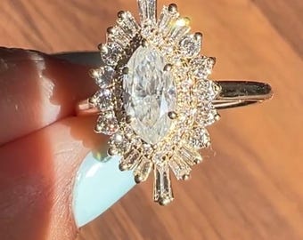 Anello di fidanzamento con diamante taglio marquise da 1 carato, anello da sposa in stile Art Déco vintage, anello nuziale in oro per lei