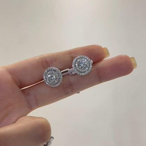 1CT Round Lab Grown Diamond Halo Stud Earrings: 14K White Gold Bridal Jewelry
