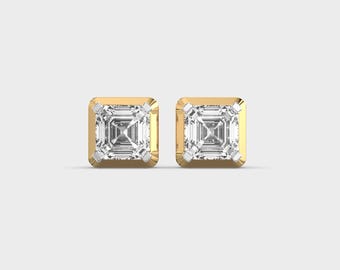 2ct Ascher Lab Diamond 14K Gold Stud Earrings: Floral Bridal Jewelry