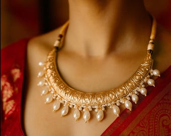 Traditional Women's Necklace Set | Indian Jewelry set for Bridal with Pearl Stone | Gold Plated Necklace