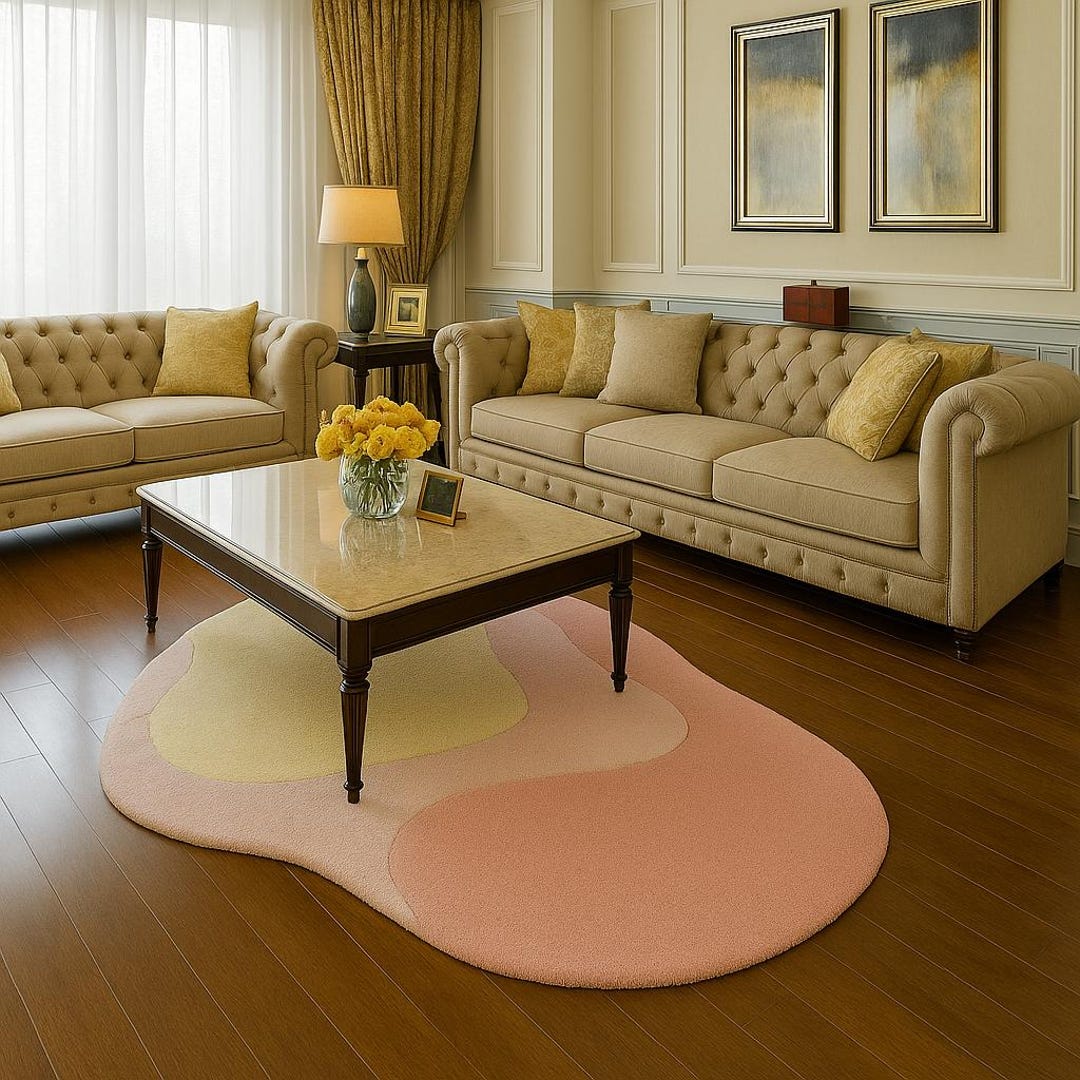 Modern Pastel Abstract Rug – Handmade Tufted Wool Carpet in Pink, Blush ...