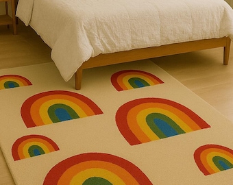 HandTufted Rainbow Rug – Modern Colorful Handmade Area Rug for Bedroom or Living Room.