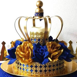 Crown Royal Prince Baby Shower Centerpiece / Boys Royal Blue and Gold Baby Shower Theme and Prince Decorations