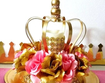 Crown Royal Princess Baby Shower Centerpiece / Girls Pink and Gold Baby Shower Theme and Princess Decorations