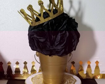 Black Gold Baby Shower Centerpiece With Flowers For Prince Etsy
