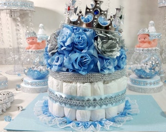 Diaper Cake Centerpiece For Royal Prince Baby Shower Boys Etsy