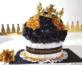 Black Gold Baby Shower Centerpiece With Flowers For Prince Etsy