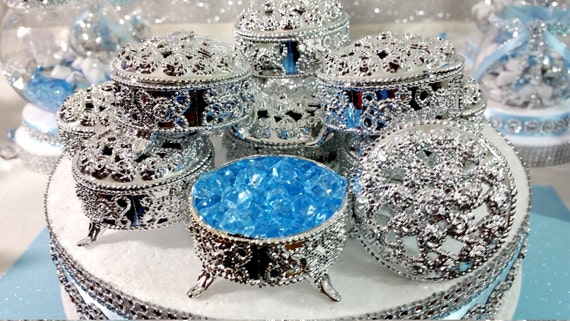 12 NEW Silver Round Design Decorative Box - Royal Prince Baby Shower Theme and Decorations Il_570xn