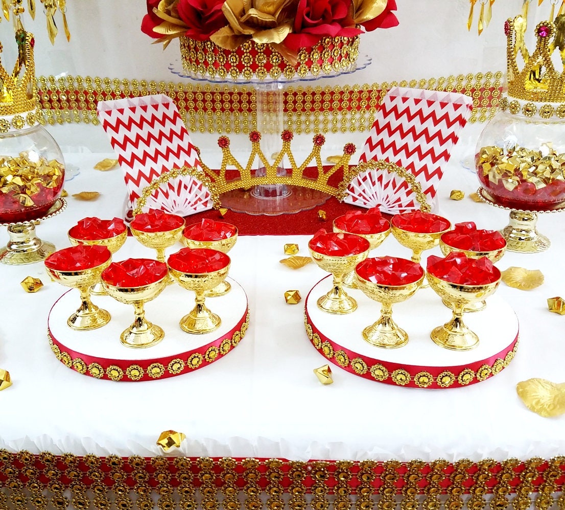 Table Setting Table Royal Theme Baby Shower Girl RED And GOLD Baby