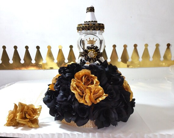 Black Gold Baby Shower Centerpiece With Flowers For Prince Etsy