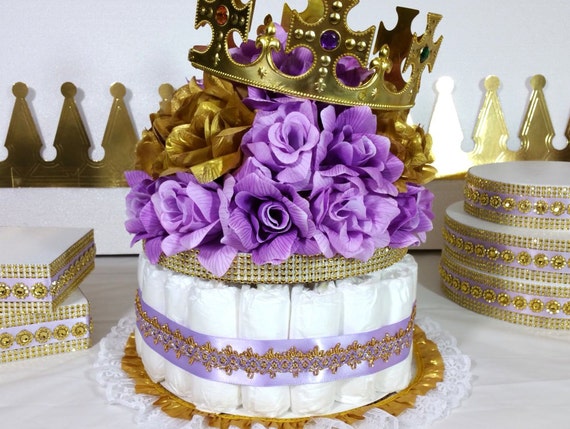 Lavender Gold Diaper Cake Centerpiece For Princess Baby Shower