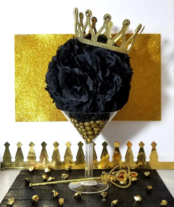 Martini Flower Ball Black And Gold Baby Shower Table Etsy