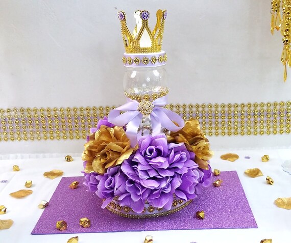 Crown Lavender And Gold Baby Shower Large Bottle Flower Etsy
