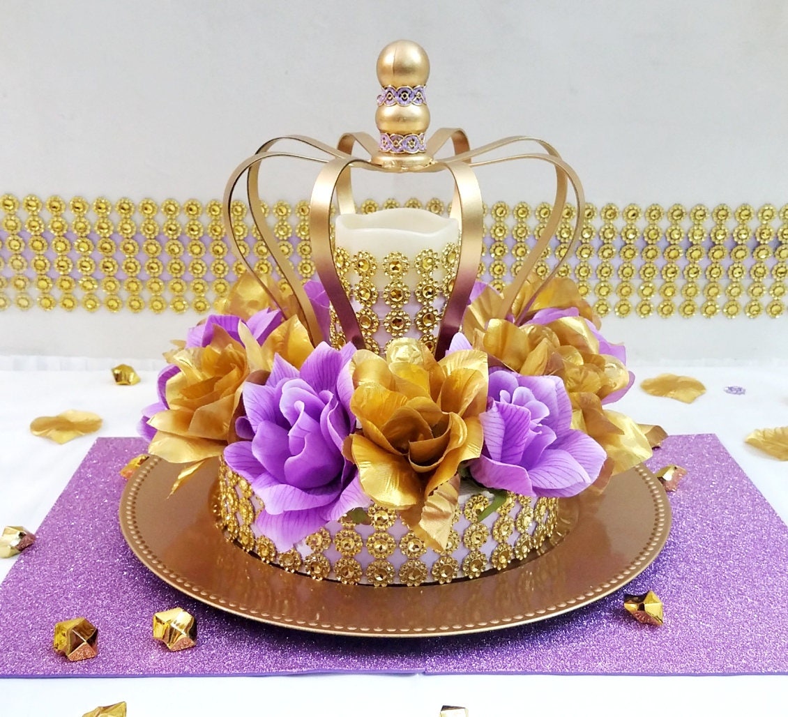 Crown Lavender and Gold Baby Shower Centerpiece Girls Royal Princess Baby Shower Theme and Decorations
