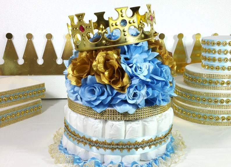 Diaper Cake Centerpiece With Crown For Little Prince Baby Etsy