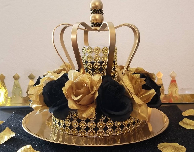 Black And Gold Prince Baby Shower Crown Centerpiece Boys Theme Decorations