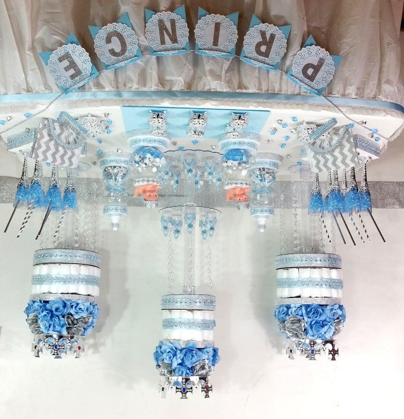 Baby Blue And Silver Candy Buffet Diaper Cake Centerpiece With Etsy