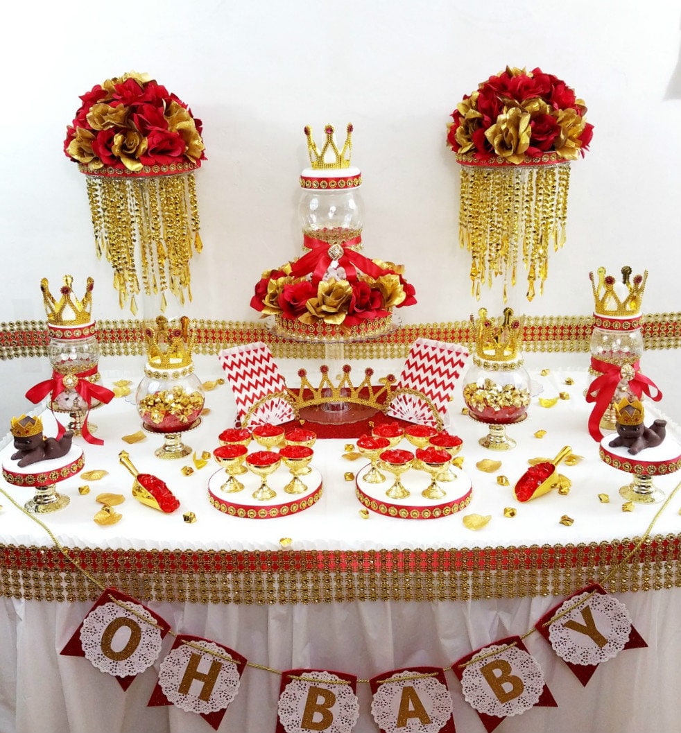 RED and GOLD Baby Shower Candy Buffet Table Centerpiece / Boys Red and Gold  Royal Prince Baby Shower Theme and Decorations - Etsy, image size:982x1057