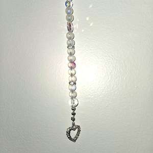 Crystal Bead Suncatcher, Iridescent Glass Beads with Rhinestone Heart Charm, 12 Inches