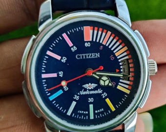 Vintage Citizen Automatic Watch: Blue Dial Day-Date, Japan Made