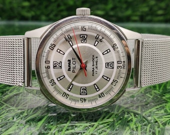 Reloj de pulsera vintage HMT Pilot mecánico de cuerda manual con esfera blanca y 17 joyas para hombre.