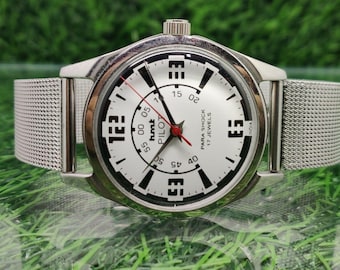 Reloj de pulsera vintage HMT Pilot mecánico de cuerda manual con esfera blanca y 17 joyas para hombre.
