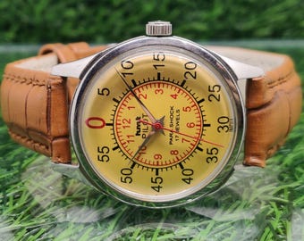 Vintage HMT Pilot Mechanical Hand winding Yellow Dial 17Jewels Men's Wrist Watch~