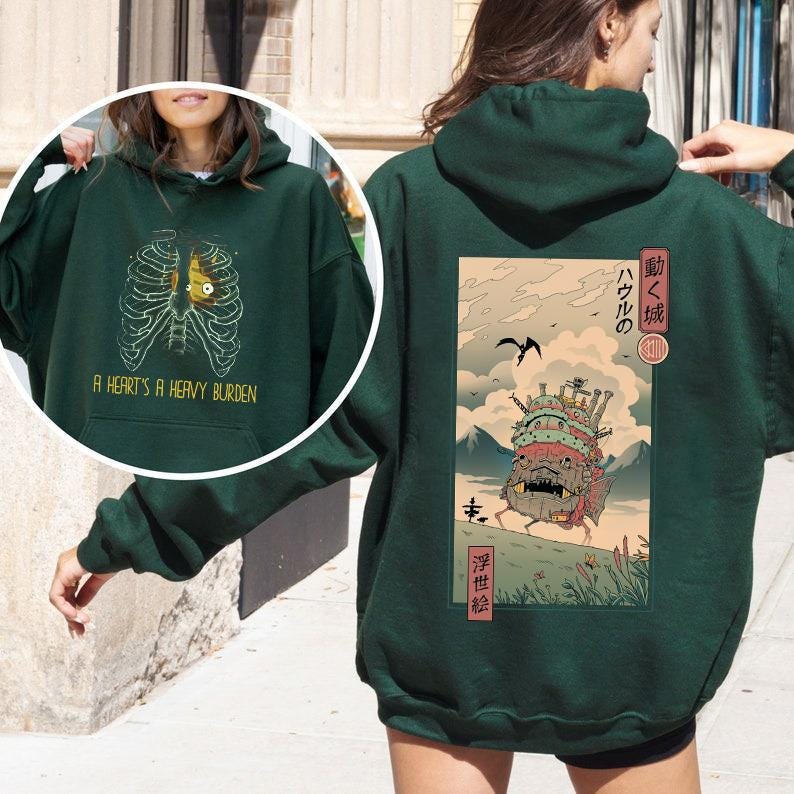 Sudadera vintage de El castillo ambulante, camiseta de regalo de Studio Ghibli, camiseta Y2K, sudadera con capucha imagen 6