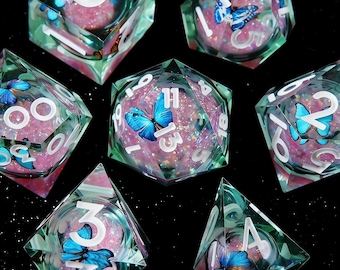 Conjunto de dados de resina Sharp Edge: Borboleta, Peixe, Sakura para D&D