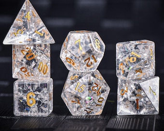 Juego de dados de hielo de cristal, dados poliédricos agrietados para DND (con caja)