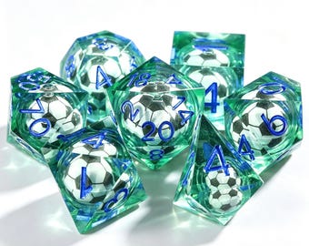 Juego de dados de resina de fútbol - 7 piezas hechas a mano para juegos de rol, juegos de cartas coleccionables, regalo para coleccionistas
